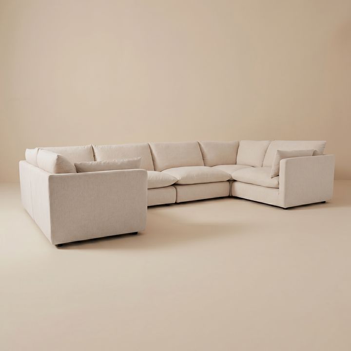 Buy farmhouse furniture Cream Linen Modern Farmhouse Sectional Sofa Couch | Charlie - Modern Cottage Farmhouse Furniture