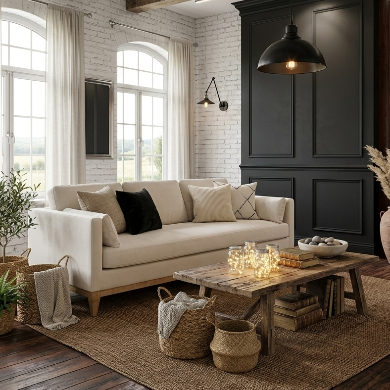 Buy farmhouse furniture Brookhaven • Beige Modern Cottage Farmhouse Sofa Couch - Modern Cottage Farmhouse Furniture