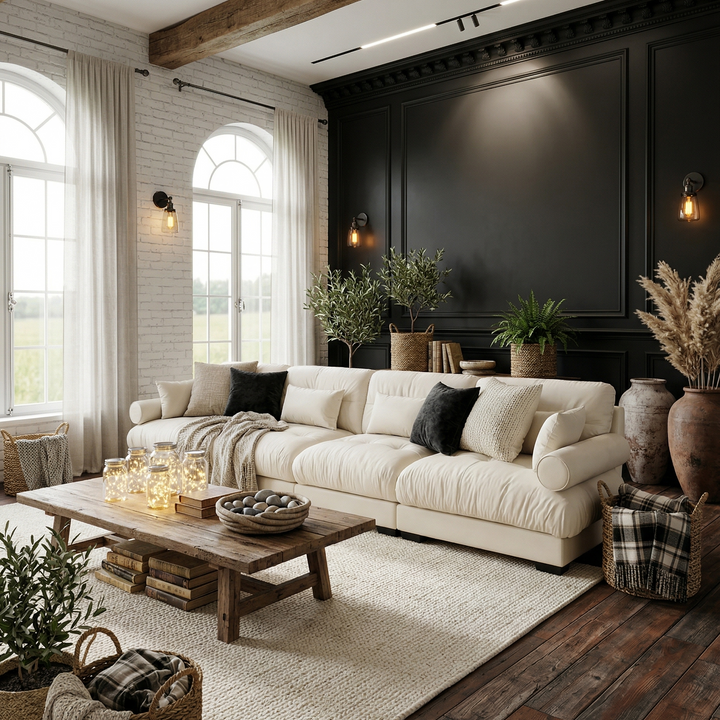 Buy farmhouse furniture Bone &amp; Beam • White Modern Cottage American Farmhouse Style Sofa Couch - Modern Cottage Farmhouse Furniture
