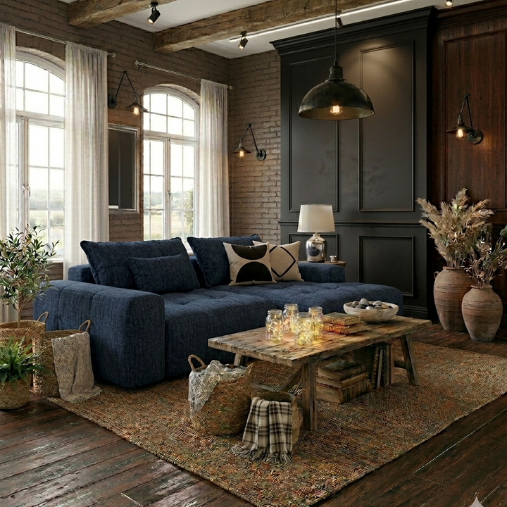 Buy farmhouse furniture The Blue Ridge | Modern Contemporary Farmhouse Oversized Modular Sectional Sofa with Ottoman - Modern Cottage Farmhouse Furniture