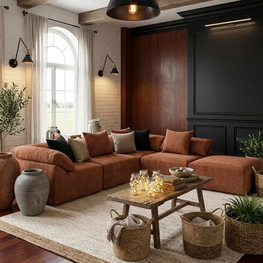 Buy farmhouse furniture The Harvest House | Modern Farmhouse Crimson L Shaped Modular Sectional Sofa - Modern Cottage Farmhouse Furniture