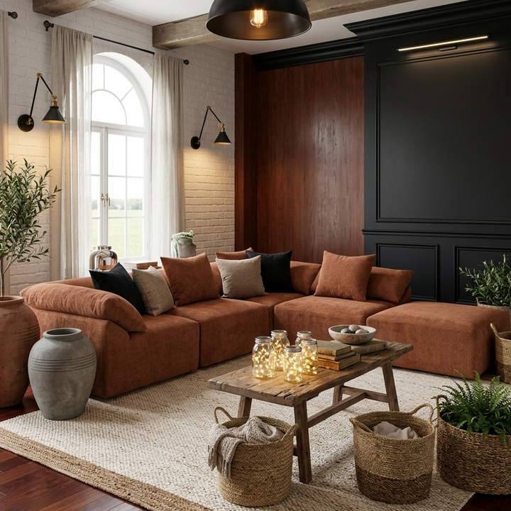 Buy farmhouse furniture The Harvest House | Modern Farmhouse Crimson L Shaped Modular Sectional Sofa - Modern Cottage Farmhouse Furniture