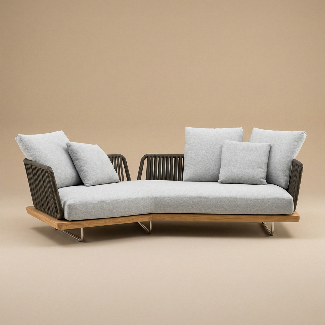 Buy farmhouse furniture Aegean Sea Teak &amp; Rattan Outdoor Sofa | Mediterranean Coastal Indoor Outdoor Lounge - Modern Cottage Farmhouse Furniture