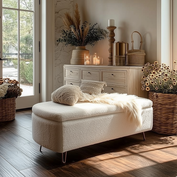 Buy farmhouse furniture Ivory White Mediterranean Farmhouse Bedside Storage Footstool - Modern Cottage Farmhouse Furniture