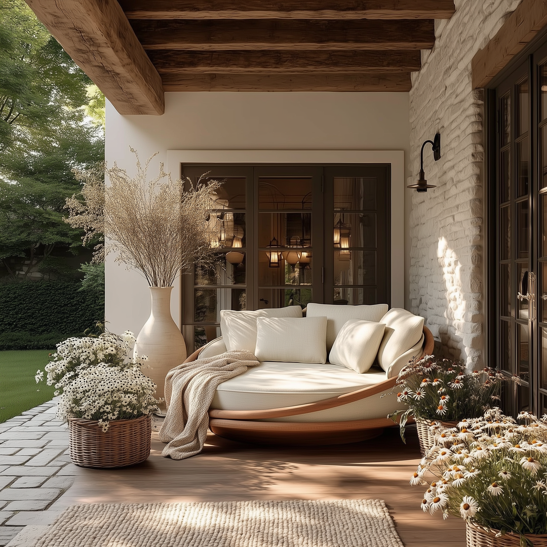 Buy farmhouse furniture Lily • Cream Modern Cottage Farmhouse Luxury Airbnb Round Outdoor Daybed - Modern Cottage Farmhouse Furniture
