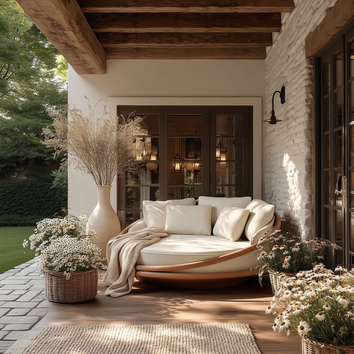 Buy farmhouse furniture Lily • Cream Modern Cottage Farmhouse Luxury Airbnb Round Outdoor Daybed - Modern Cottage Farmhouse Furniture