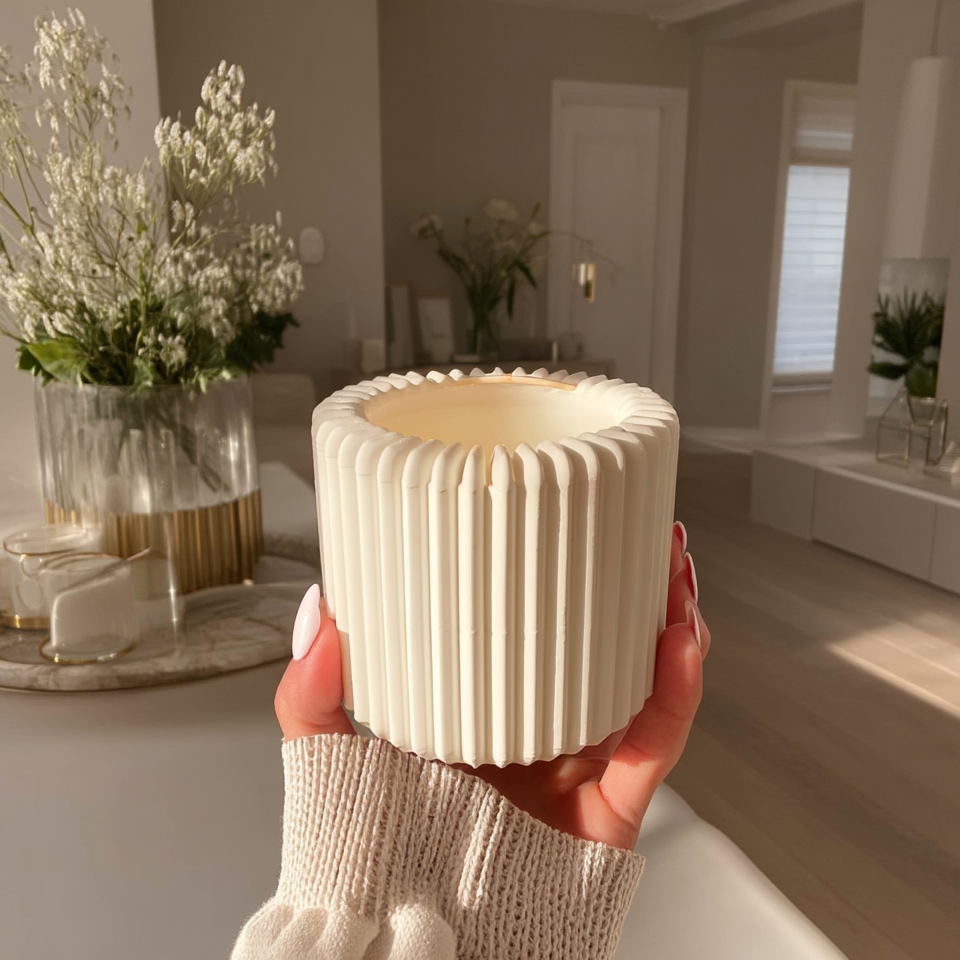 Buy farmhouse furniture The White Lily Hand Crafted Light Beige Tea Light Candle Holders (3pc) - Modern Cottage Farmhouse Furniture