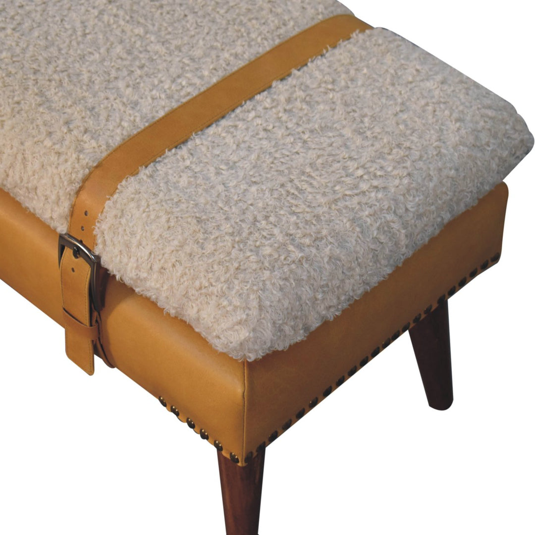 Buy farmhouse furniture Villa Toscana Light Brown Beige Leather Bouclé Bench - Modern Cottage Farmhouse Furniture
