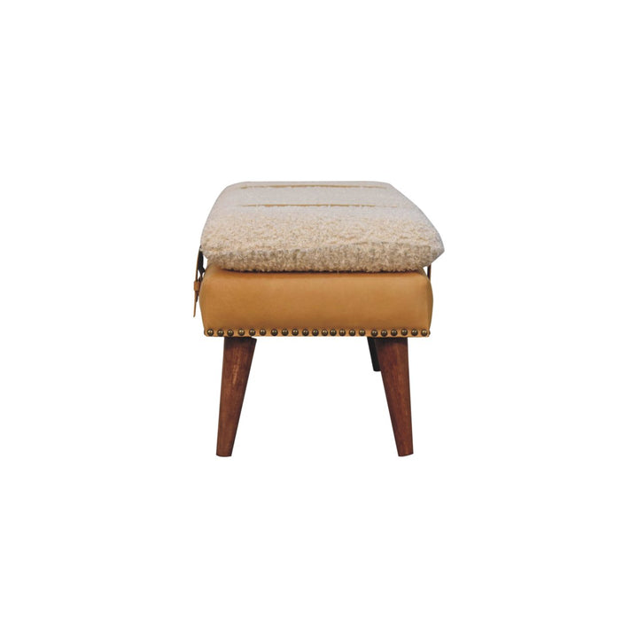 Buy farmhouse furniture Villa Toscana Light Brown Beige Leather Bouclé Bench - Modern Cottage Farmhouse Furniture
