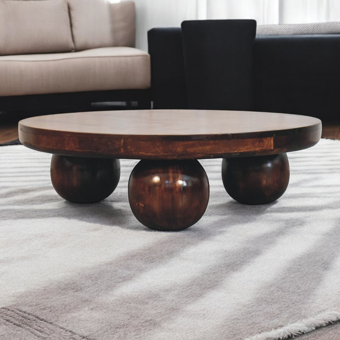 Buy farmhouse furniture Sorrento Luxe Mediterranean Luxury Greek Walnut Central Table with Ball Feet - Modern Cottage Farmhouse Furniture
