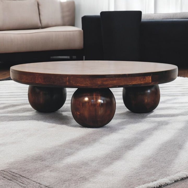 Buy farmhouse furniture Sorrento Luxe Mediterranean Luxury Greek Walnut Central Table with Ball Feet - Modern Cottage Farmhouse Furniture