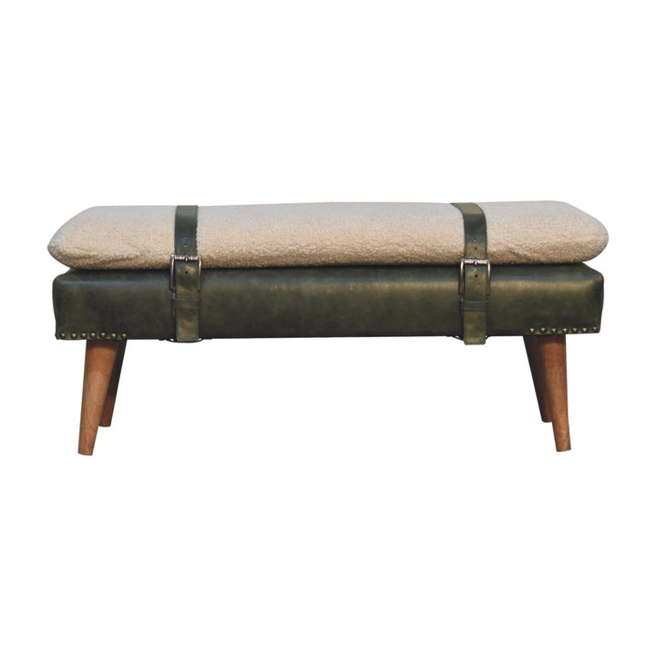 Buy farmhouse furniture Villa Toscana Olive Leather Bouclé Bench - Modern Cottage Farmhouse Furniture