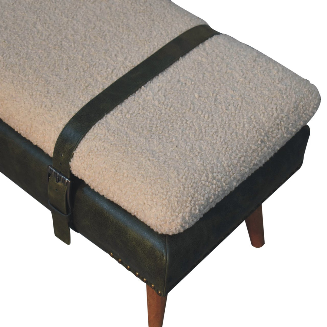 Buy farmhouse furniture Villa Toscana Olive Leather Bouclé Bench - Modern Cottage Farmhouse Furniture