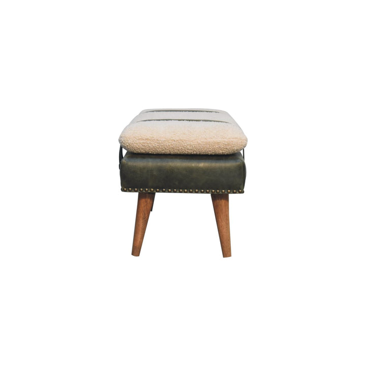 Buy farmhouse furniture Villa Toscana Olive Leather Bouclé Bench - Modern Cottage Farmhouse Furniture