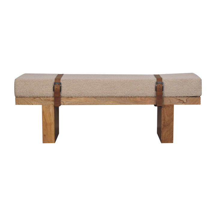 Buy farmhouse furniture Valencia Oro Greece Mediterranean Cream Bouclé Bench - Modern Cottage Farmhouse Furniture