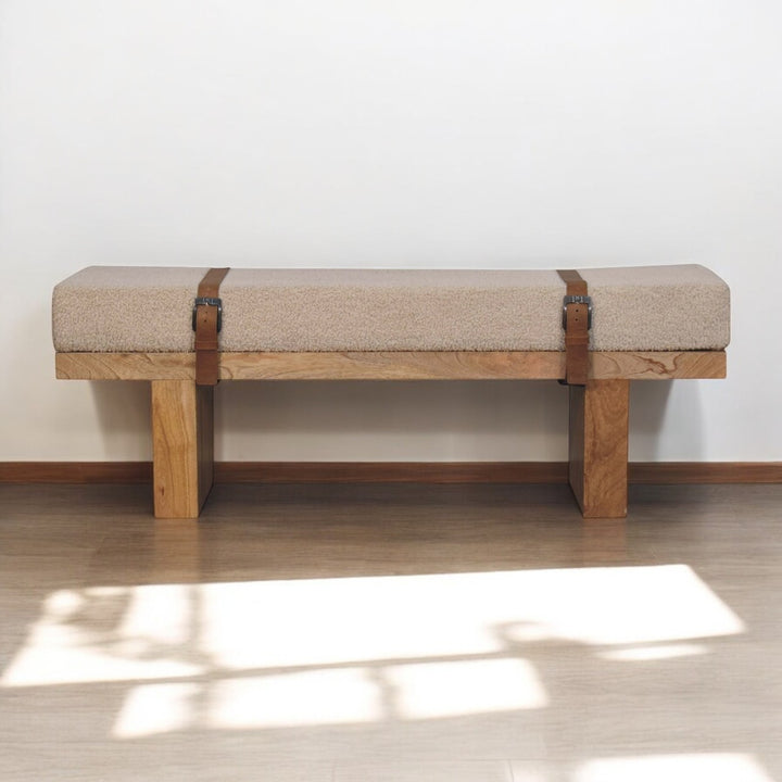 Buy farmhouse furniture Valencia Oro Greece Mediterranean Cream Bouclé Bench - Modern Cottage Farmhouse Furniture