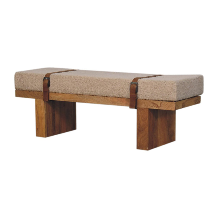 Buy farmhouse furniture Valencia Oro Greece Mediterranean Cream Bouclé Bench - Modern Cottage Farmhouse Furniture