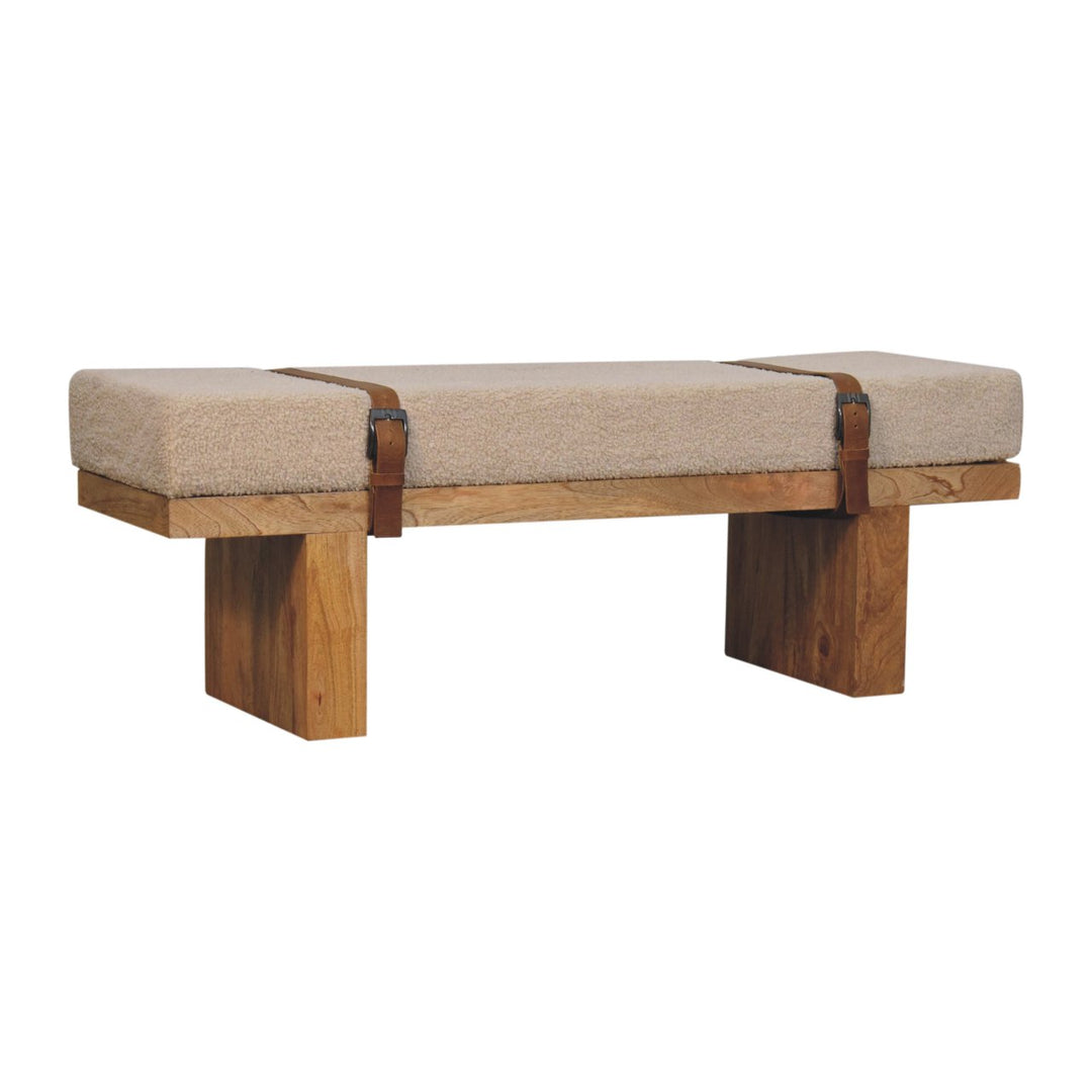 Buy farmhouse furniture Valencia Oro Greece Mediterranean Cream Bouclé Bench - Modern Cottage Farmhouse Furniture
