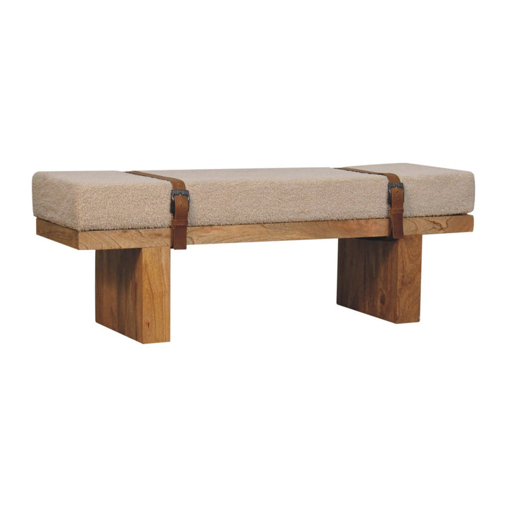 Buy farmhouse furniture Valencia Oro Greece Mediterranean Cream Bouclé Bench - Modern Cottage Farmhouse Furniture