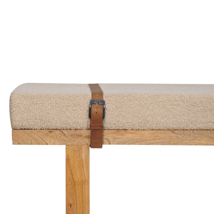 Buy farmhouse furniture Valencia Oro Greece Mediterranean Cream Bouclé Bench - Modern Cottage Farmhouse Furniture