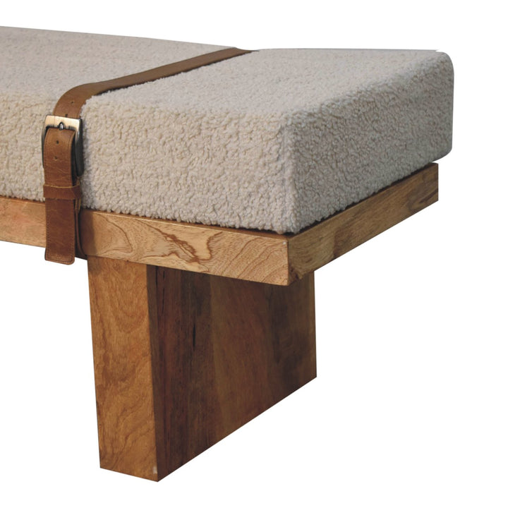 Buy farmhouse furniture Valencia Oro Greece Mediterranean Cream Bouclé Bench - Modern Cottage Farmhouse Furniture