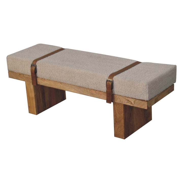 Buy farmhouse furniture Valencia Oro Greece Mediterranean Cream Bouclé Bench - Modern Cottage Farmhouse Furniture