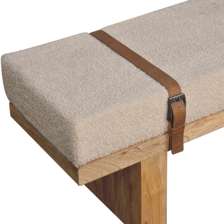 Buy farmhouse furniture Valencia Oro Greece Mediterranean Cream Bouclé Bench - Modern Cottage Farmhouse Furniture