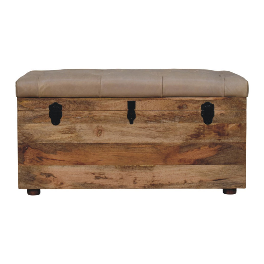 Buy farmhouse furniture Beige Buffalo hide leather Storage Trunk - Modern Cottage Farmhouse Furniture
