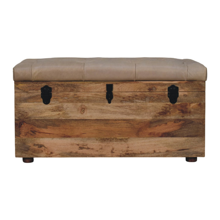 Buy farmhouse furniture Beige Buffalo hide leather Storage Trunk - Modern Cottage Farmhouse Furniture