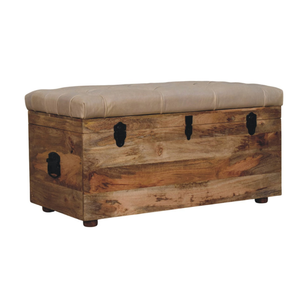 Buy farmhouse furniture Beige Buffalo hide leather Storage Trunk - Modern Cottage Farmhouse Furniture