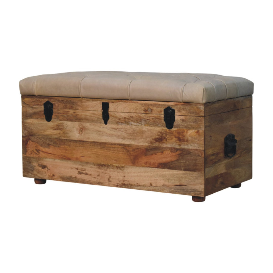 Buy farmhouse furniture Beige Buffalo hide leather Storage Trunk - Modern Cottage Farmhouse Furniture