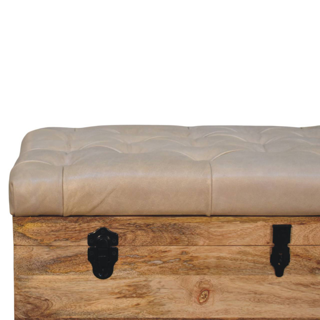 Buy farmhouse furniture Beige Buffalo hide leather Storage Trunk - Modern Cottage Farmhouse Furniture