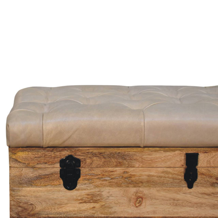 Buy farmhouse furniture Beige Buffalo hide leather Storage Trunk - Modern Cottage Farmhouse Furniture