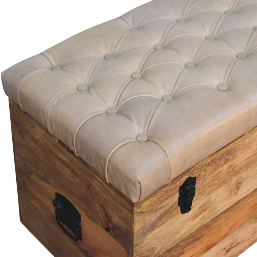 Buy farmhouse furniture Beige Buffalo hide leather Storage Trunk - Modern Cottage Farmhouse Furniture
