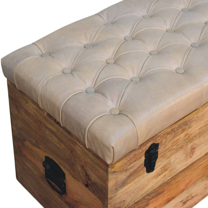 Buy farmhouse furniture Beige Buffalo hide leather Storage Trunk - Modern Cottage Farmhouse Furniture