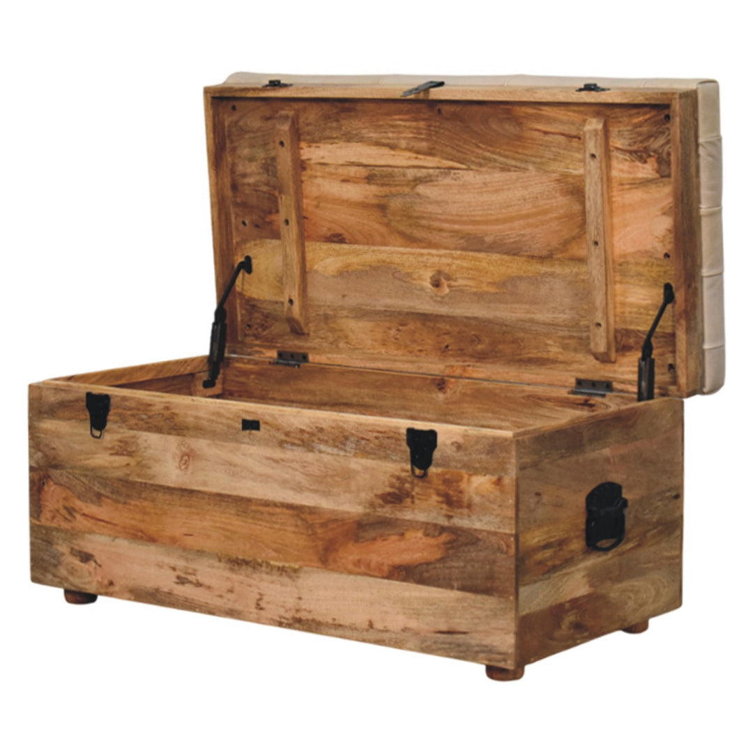 Buy farmhouse furniture Beige Buffalo hide leather Storage Trunk - Modern Cottage Farmhouse Furniture