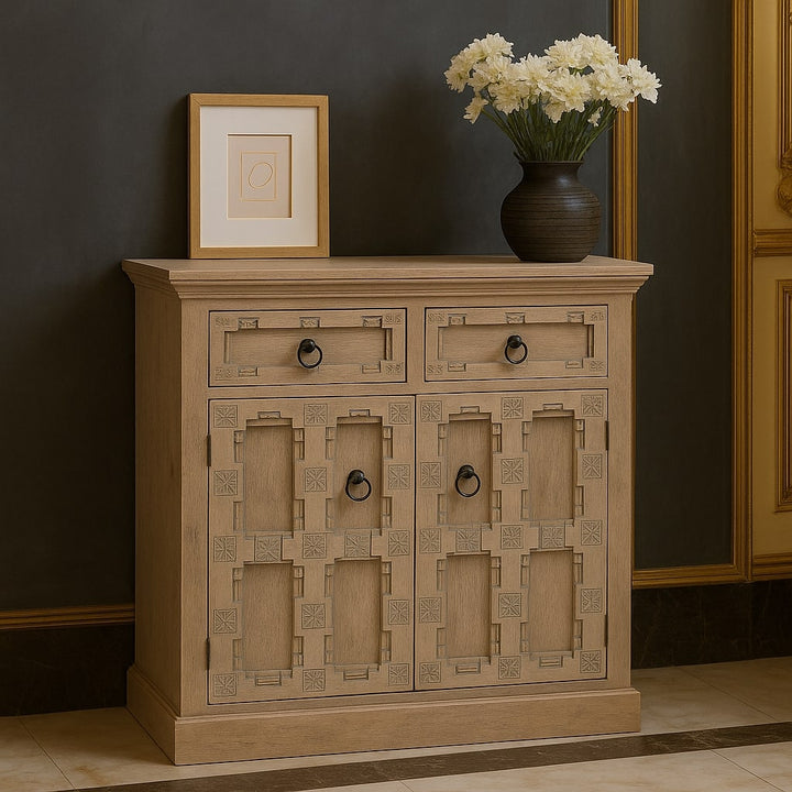 Buy farmhouse furniture Jaipur Mediterranean Greece Ashed Lattice Sideboard - Modern Cottage Farmhouse Furniture