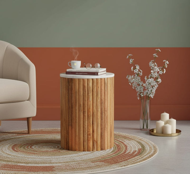 Buy farmhouse furniture Casa Marina Fluted Marble Side Table - Modern Cottage Farmhouse Furniture