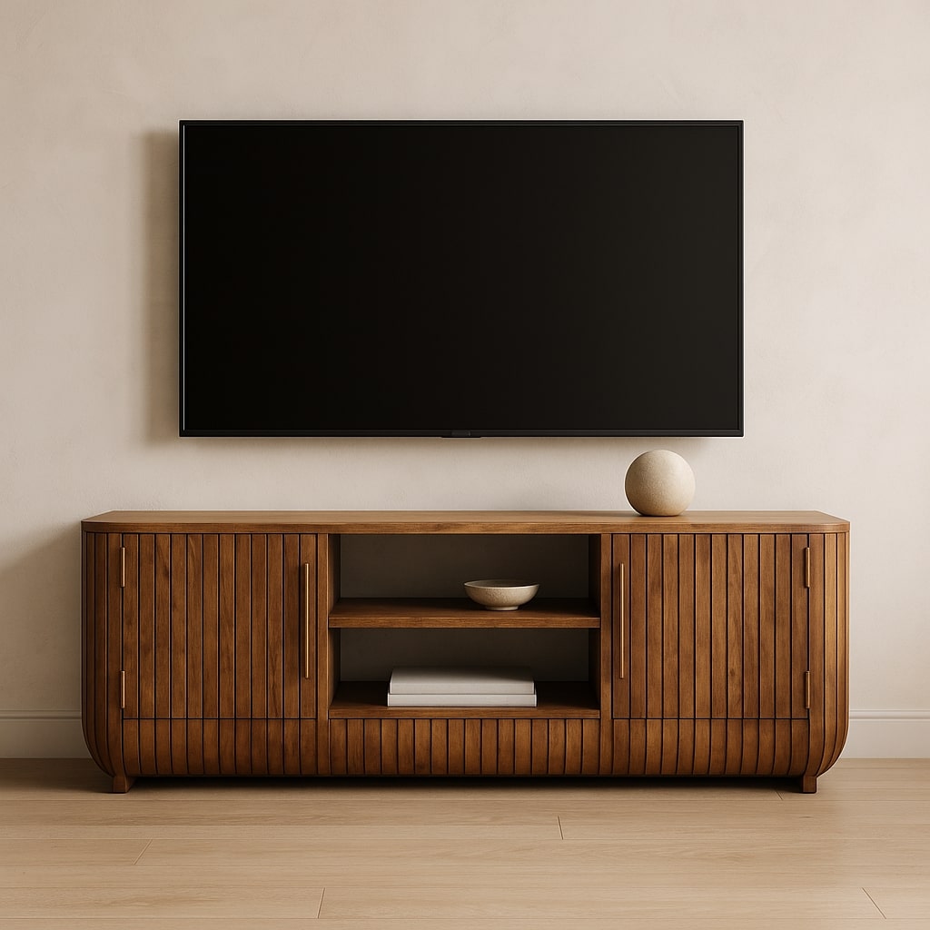 Buy farmhouse furniture Mar Azul Fluted Mediterranean TV Console - Modern Cottage Farmhouse Furniture