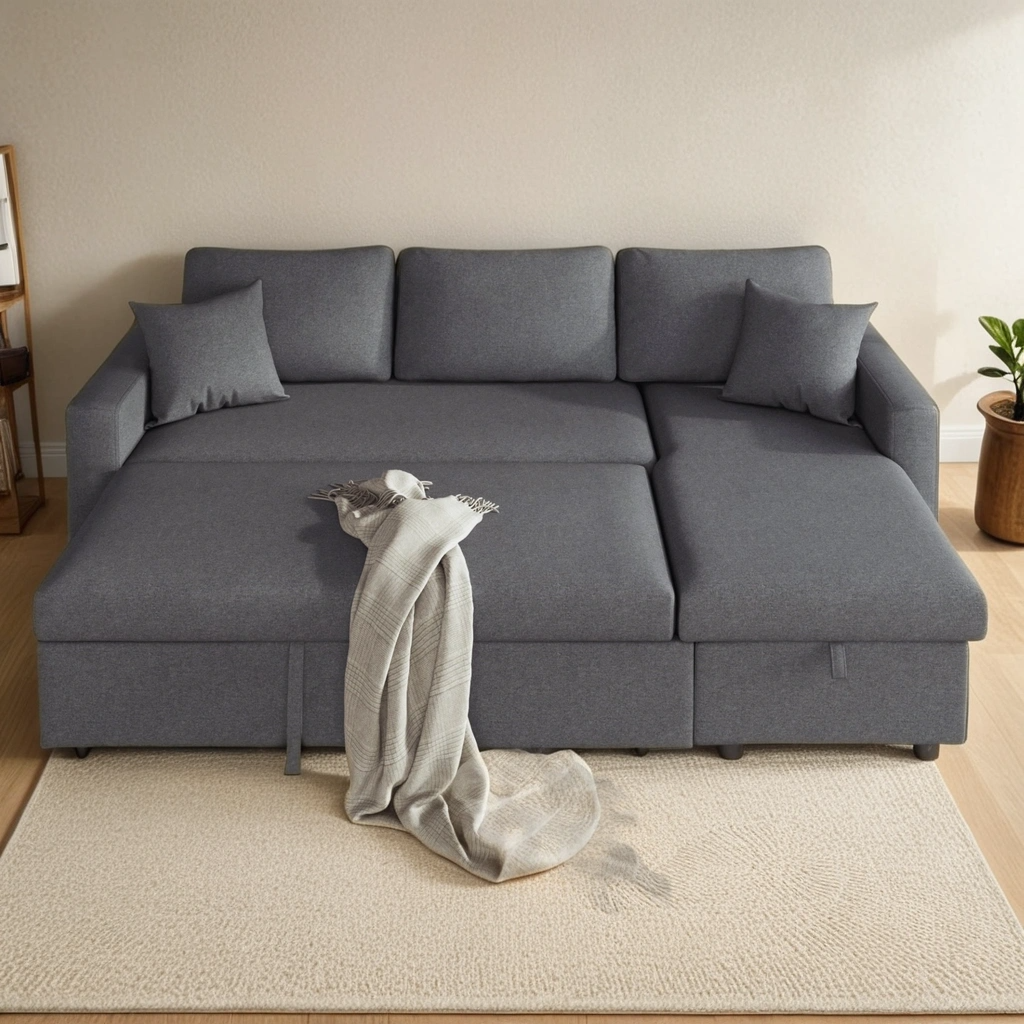 Buy farmhouse furniture Le Céleste | Upholstery Sleeper Sectional Sofa Grey with Storage Space, 2 Tossing Cushions - Modern Cottage Farmhouse Furniture