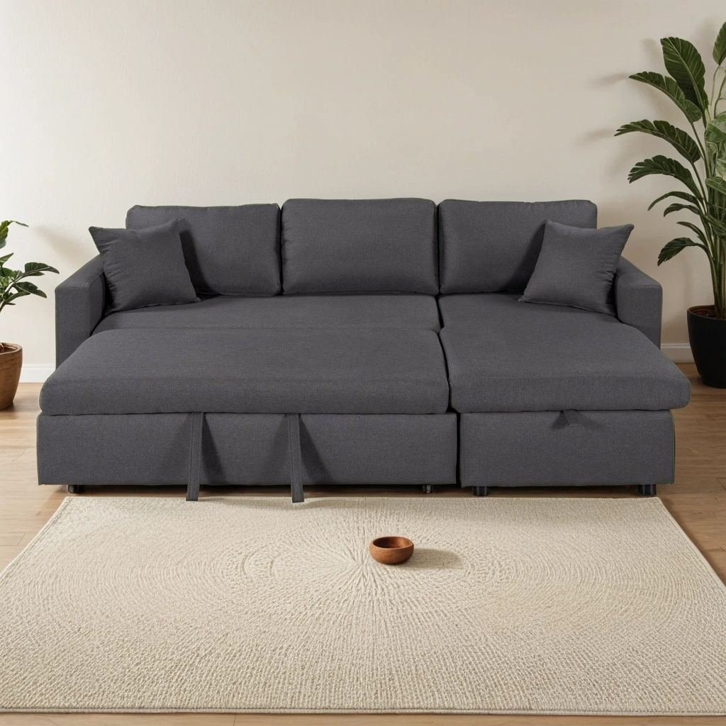 Buy farmhouse furniture Le Céleste | Upholstery Sleeper Sectional Sofa Grey with Storage Space, 2 Tossing Cushions - Modern Cottage Farmhouse Furniture