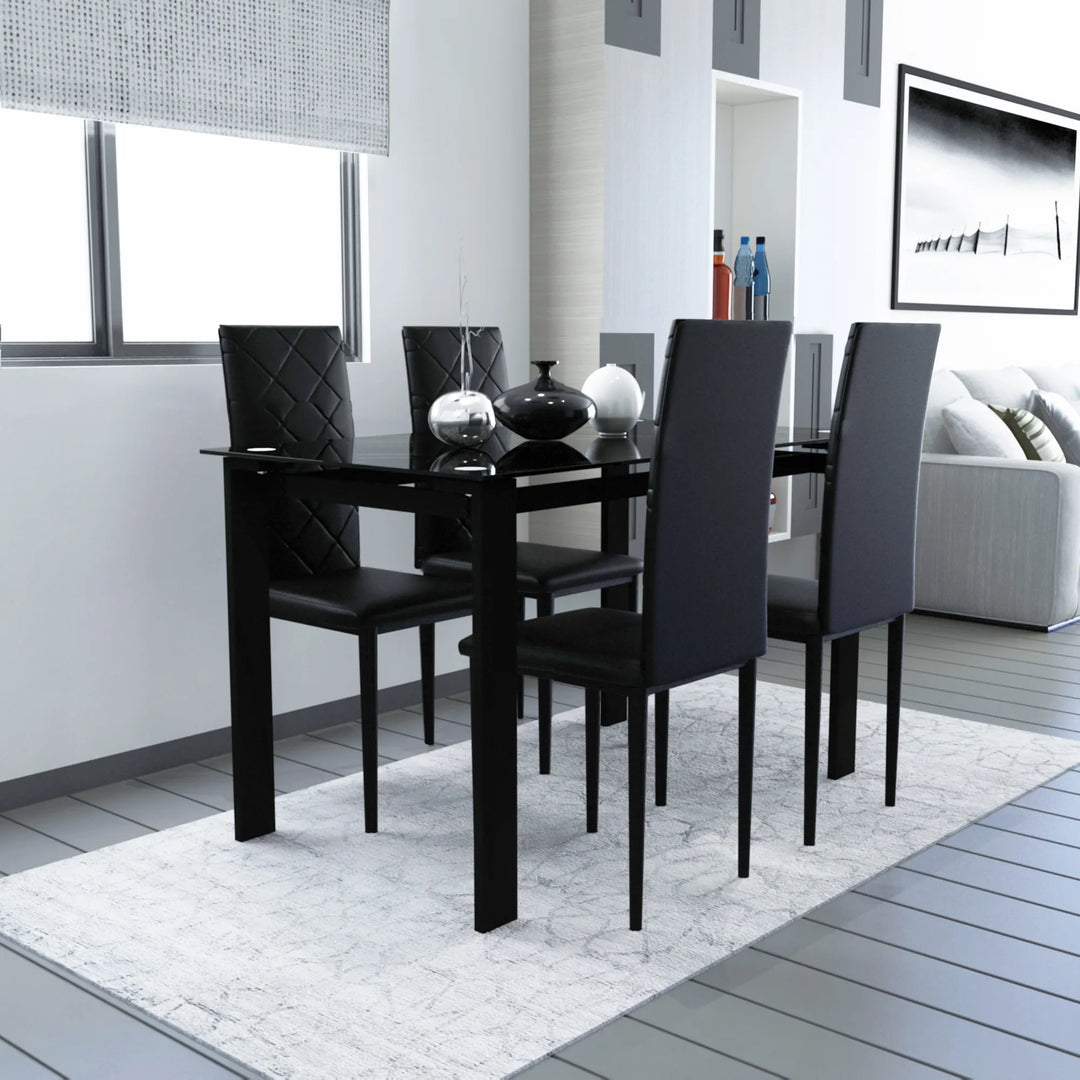 Buy farmhouse furniture La Ivoire | Modern Luxury Tempered Black Glass Black Dining Table w/ Chair Set - Modern Cottage Farmhouse Furniture