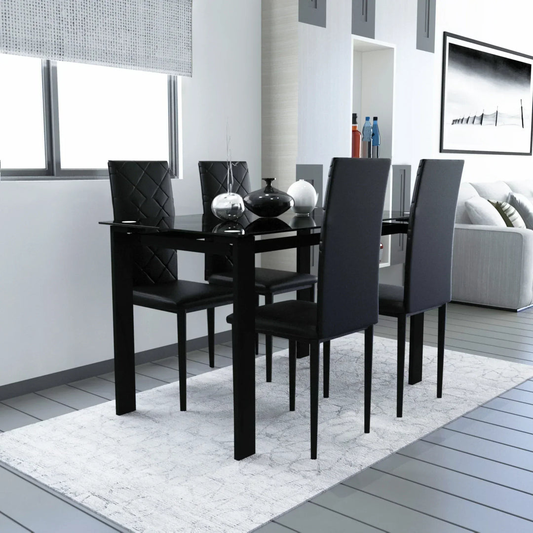 Buy farmhouse furniture La Ivoire | Modern Luxury Tempered Black Glass Black Dining Table w/ Chair Set - Modern Cottage Farmhouse Furniture