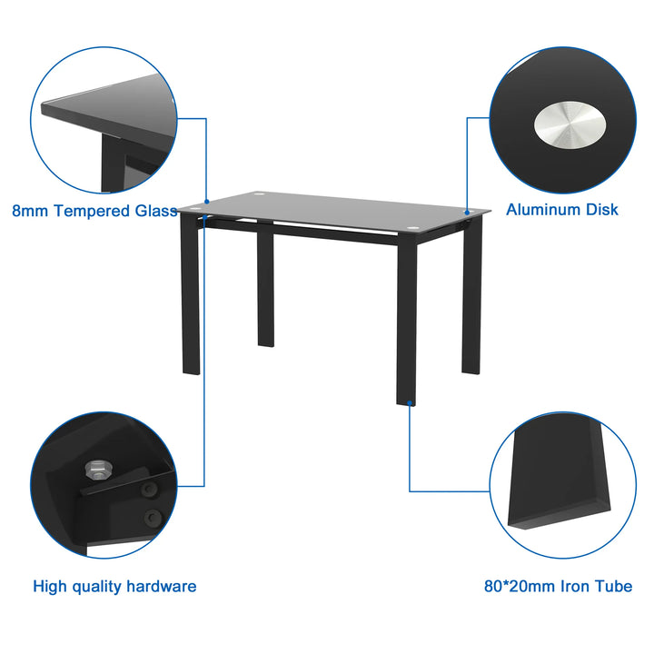 Buy farmhouse furniture La Ivoire | Modern Luxury Tempered Black Glass Black Dining Table w/ Chair Set - Modern Cottage Farmhouse Furniture
