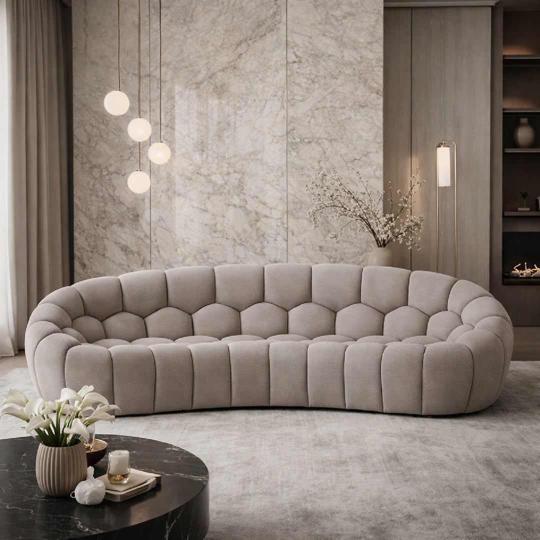 Buy farmhouse furniture Le Lia • White Modern Mediterranean Italian Hexagonal-Tufted Curved Sofa - Modern Cottage Farmhouse Furniture