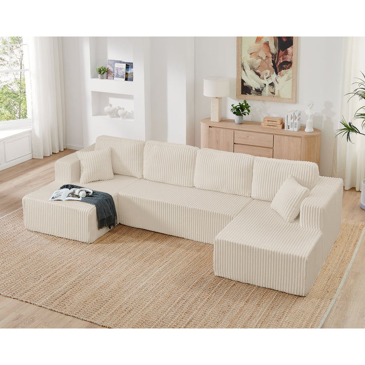 Buy farmhouse furniture La Ella Beige Low Profile Modular Mediterranean U Shape Sofa Sectional - Modern Cottage Farmhouse Furniture