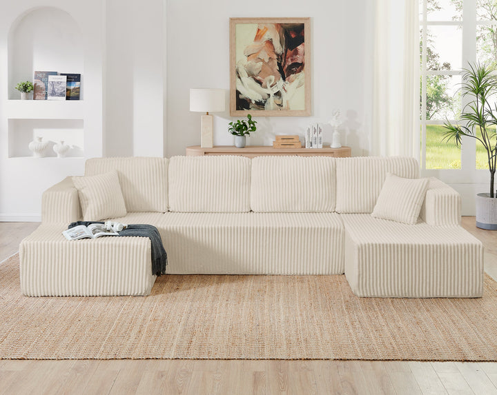 Buy farmhouse furniture La Ella Beige Low Profile Modular Mediterranean U Shape Sofa Sectional - Modern Cottage Farmhouse Furniture