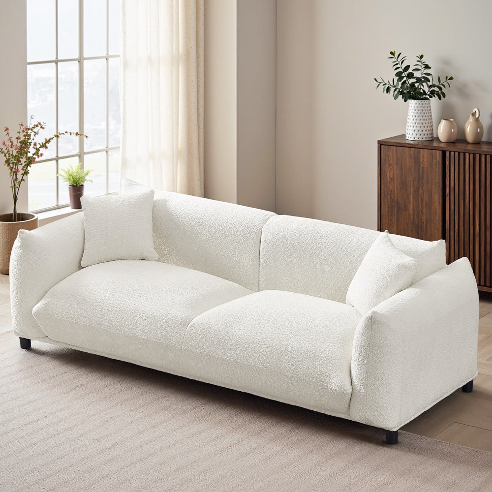 Buy farmhouse furniture Emma Mid Century Modern Luxury Cream Boucle Sofa - Modern Cottage Farmhouse Furniture
