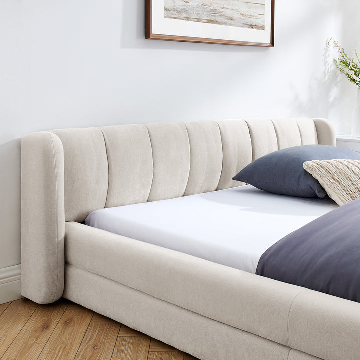 Buy farmhouse furniture Aurelia | Mediterranean Upholstered Plush Queen Size Bed Frame - Modern Cottage Farmhouse Furniture
