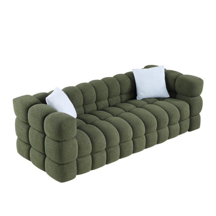 Buy farmhouse furniture Large Modern Olive Green Boucle Italian Mediterranean Sofa Couch - Modern Cottage Farmhouse Furniture